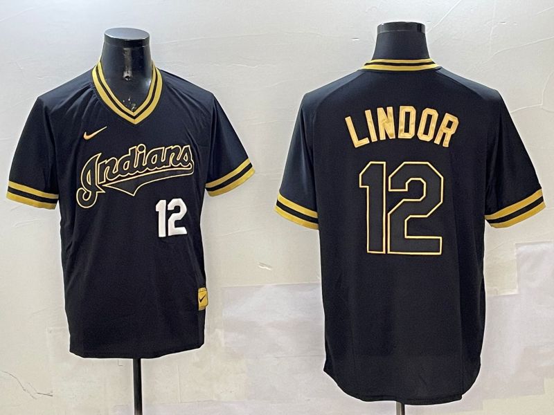 Men Cleveland Indians #12 Lindor Black Gold Game 2025 Nike MLB Jersey style 5->cleveland indians->MLB Jersey